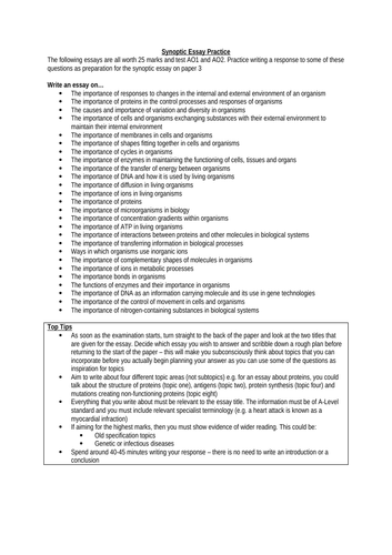 how to write synoptic essay biology