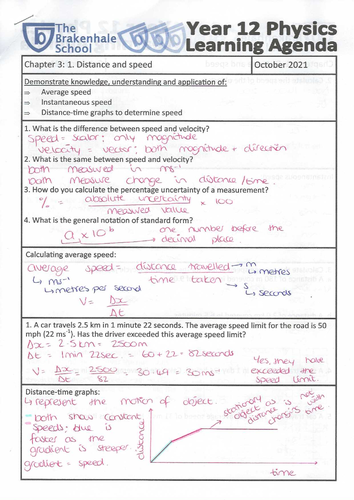 OCR Physics A Chapter 3: 1. Distance and speed