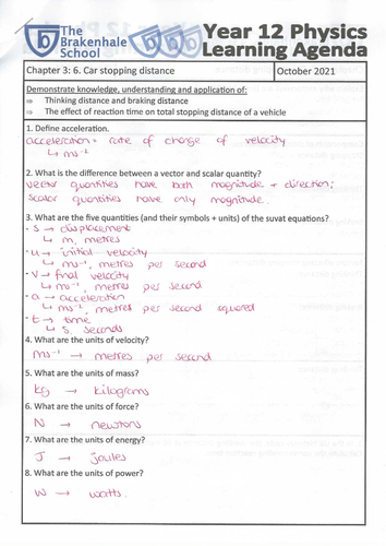 OCR Physics A Chapter 3: 6. Car stopping distance