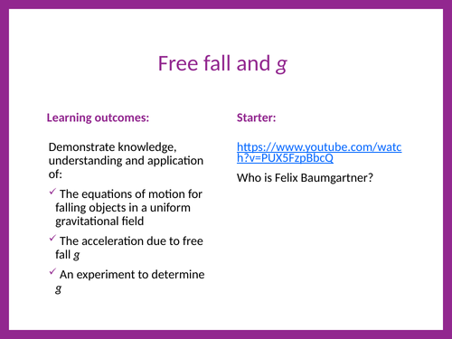 OCR Physics A Chapter 3: 7. Free fall and g