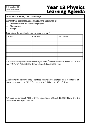 OCR Physics A Chapter 4: 1. Force, mass and weight