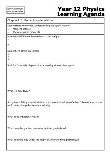 OCR Physics A Chapter 4: 5. Moments and equilibrium