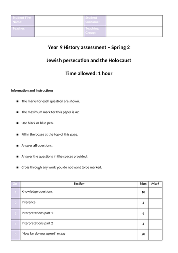 Jewish Persecution Holocaust Assessment