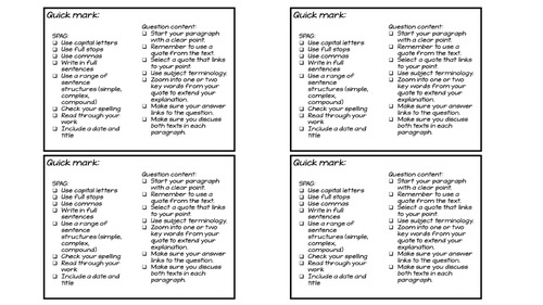 AQA / GCSE fast tick mark sheet