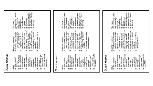 AQA/ GCSE paper 1 question 5 Quick mark sheet