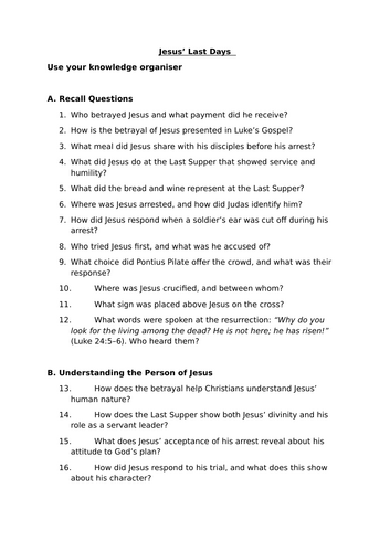 L6 Last Days of Jesus' Life x2 lessons | Teaching Resources