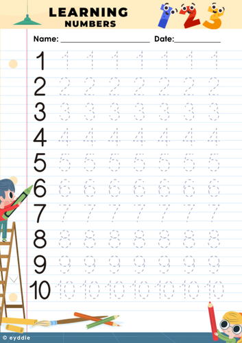 Numbers tracing worksheet for Kindergarten children | Teaching Resources