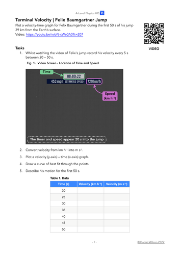 Terminal Velocity Activity - Felix Baumgartner Space Jump | Teaching ...