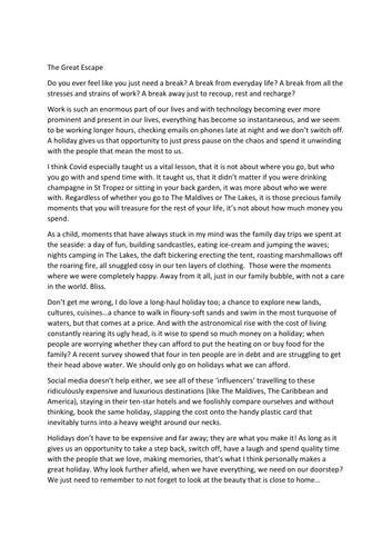 AQA GCSE English Language Paper 2: Camping & Travel Grade 9 Compare ...