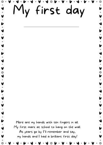 First Day At School Handprint Template Teaching Resources