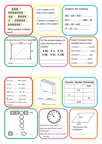 Y5/6 maths recap sheets x 30 with answers | Teaching Resources