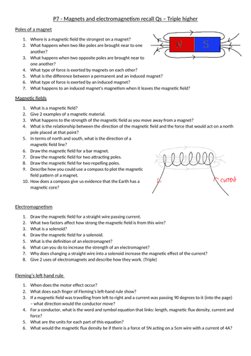 Aqa Physics Gcse P7 Triple Magnetism And Electromagnetism Recall And Practice Qs Teaching