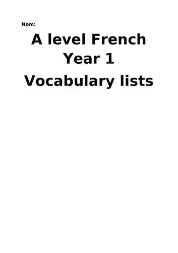 AQA A Level French vocabulary booklet Year 1 | Teaching Resources