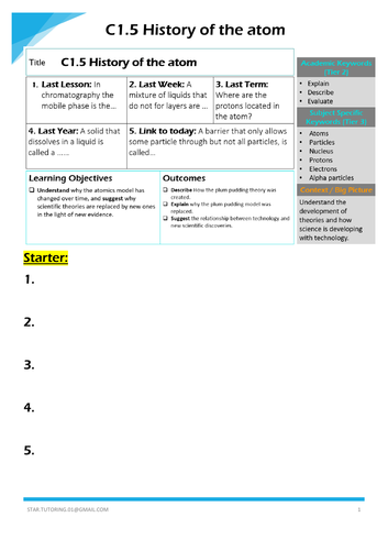 KS4 GCSE C1.5 History of the atom (2022) S.T.A.R. | Teaching Resources
