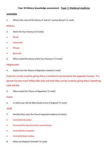 Medicine in Medieval England Assessment