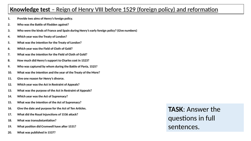 OCR A Level Tudors - The reign of Henry VIII after 1529 | Teaching ...