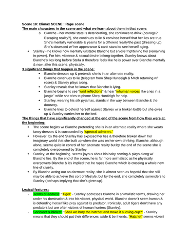 OCR A LEVEL ENGLISH LANGUAGE AND LITERATURE:  SCENE 10 OF STREETCAR NAMED DESIRE REVISION NOTES