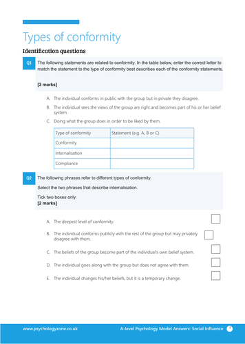 Social Influence: Types of Conformity: Exam Notes and Model Answers