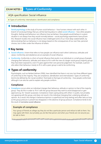 Social Influence: Types of Conformity: Exam Notes and Model Answers
