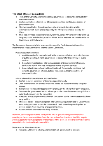 Parliament Government and Politics A Level Edexcel A* notes and essay ...