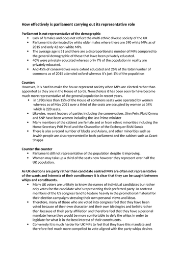 Parliament Government and Politics A Level Edexcel A* notes and essay ...