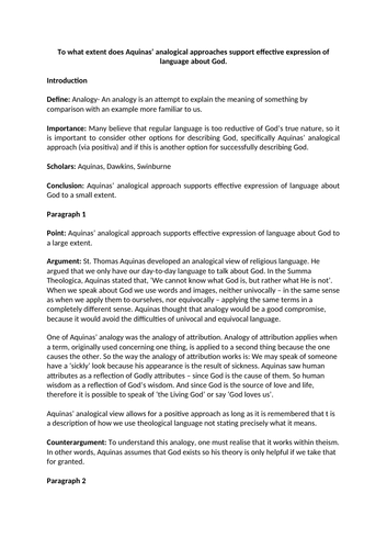 Religious language I (Negative, etc) ESSAY PLANS- Philosophy & Ethics A Level OCR