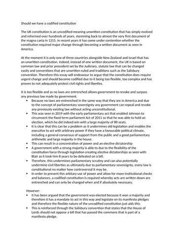 UK Constitution Government and Politics Edexcel A Level Notes and essay ...
