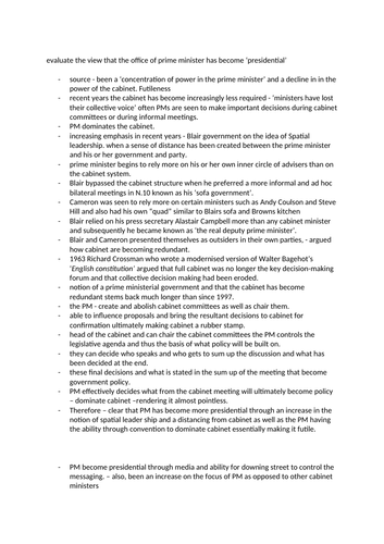 Prime Minister and the Executive Government and Politics A Level Notes ...