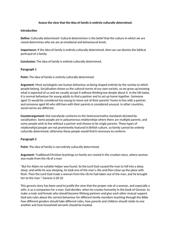 Gender & Society ESSAY PLANS- Philosophy & Ethics A Level OCR