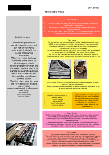 The Electric Piano Brief Sheet (AS/A Level Music Technology) | Teaching ...