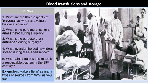 Western Front Blood storage and transfusion