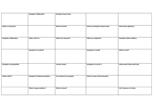 English retrieval grid | Teaching Resources