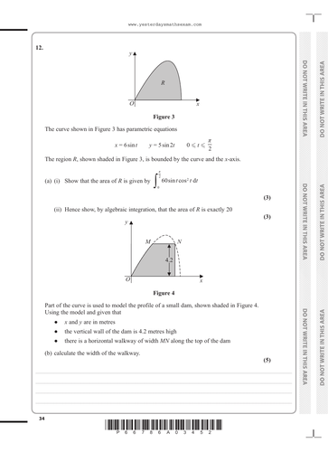 Parametric Equations Integration Edexcel A Level Maths Exam Questions Teaching Resources 4040