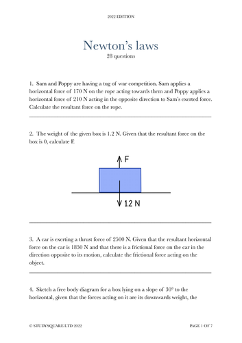 Newton’s laws for AQA GCSE Physics (Slides + Worksheet + Mark-sheet ...
