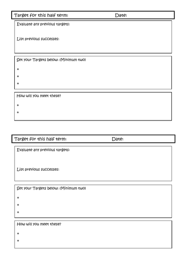 Target Setting Template | Teaching Resources