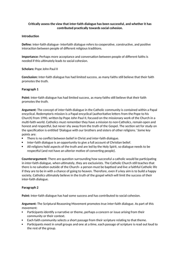 Religious Pluralism & Society ESSAY PLANS- Philosophy & Ethics A Level OCR