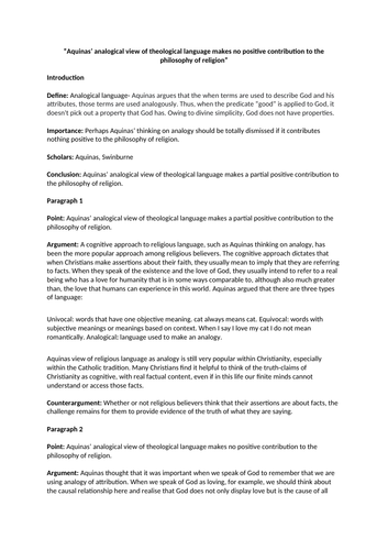 Religious language II: Twentieth century perspectives ESSAY PLANS- Philosophy & Ethics A Level OCR