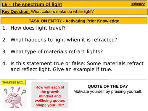 L6 - The spectrum of light | Teaching Resources
