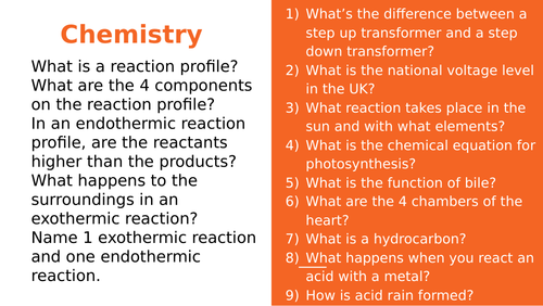 Aqa Gcse Science Retrieval Starters 9 1 Teaching Resources