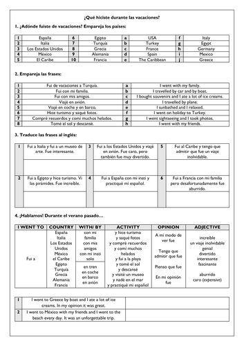 Las vacaciones - Past Tense Holidays - Spanish