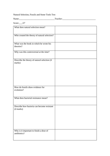 GCSE Biology Test - Evolution and Fossils