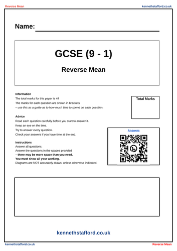 GCSE 9-1 Exam Question Practice (Reverse Mean / Backwards Mean ...