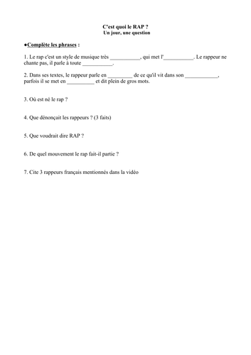 Le rap francophone Teaching Resources