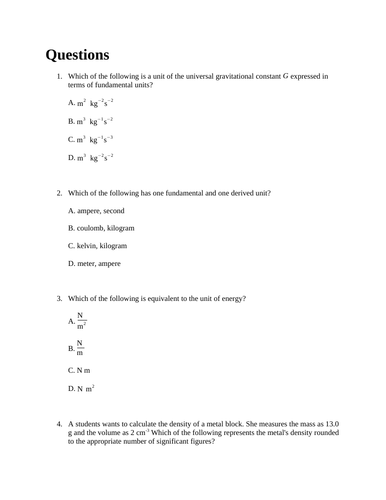 Topic 1.1 Measurements 10 MCQ for IB DP Physics Paper 1