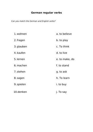 German regular verb conjugations | Teaching Resources