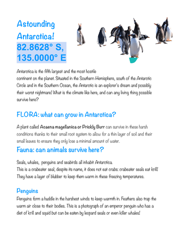 Antarctica Information Text and Writing Activity | Teaching Resources