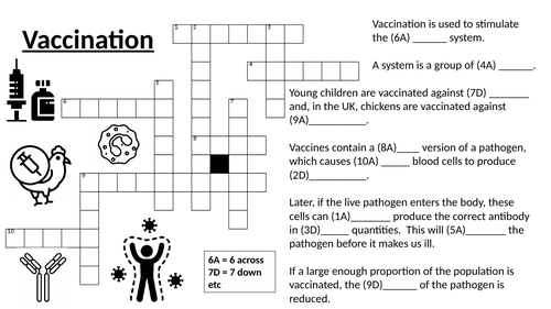 Vaccination Crossword Teaching Resources