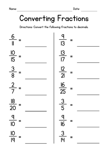 Converting Fractions to Decimals by Dividing