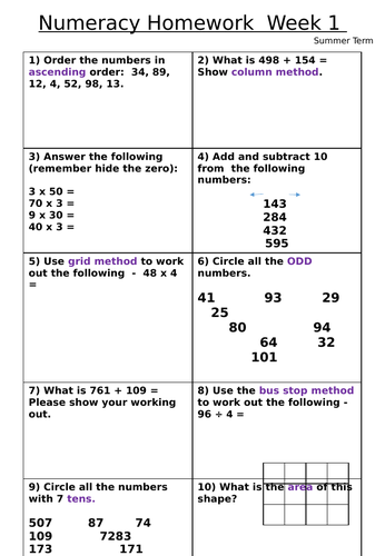 fun maths homework year 3