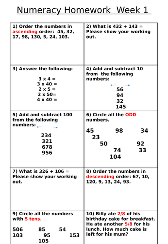 year 3 maths homework ideas